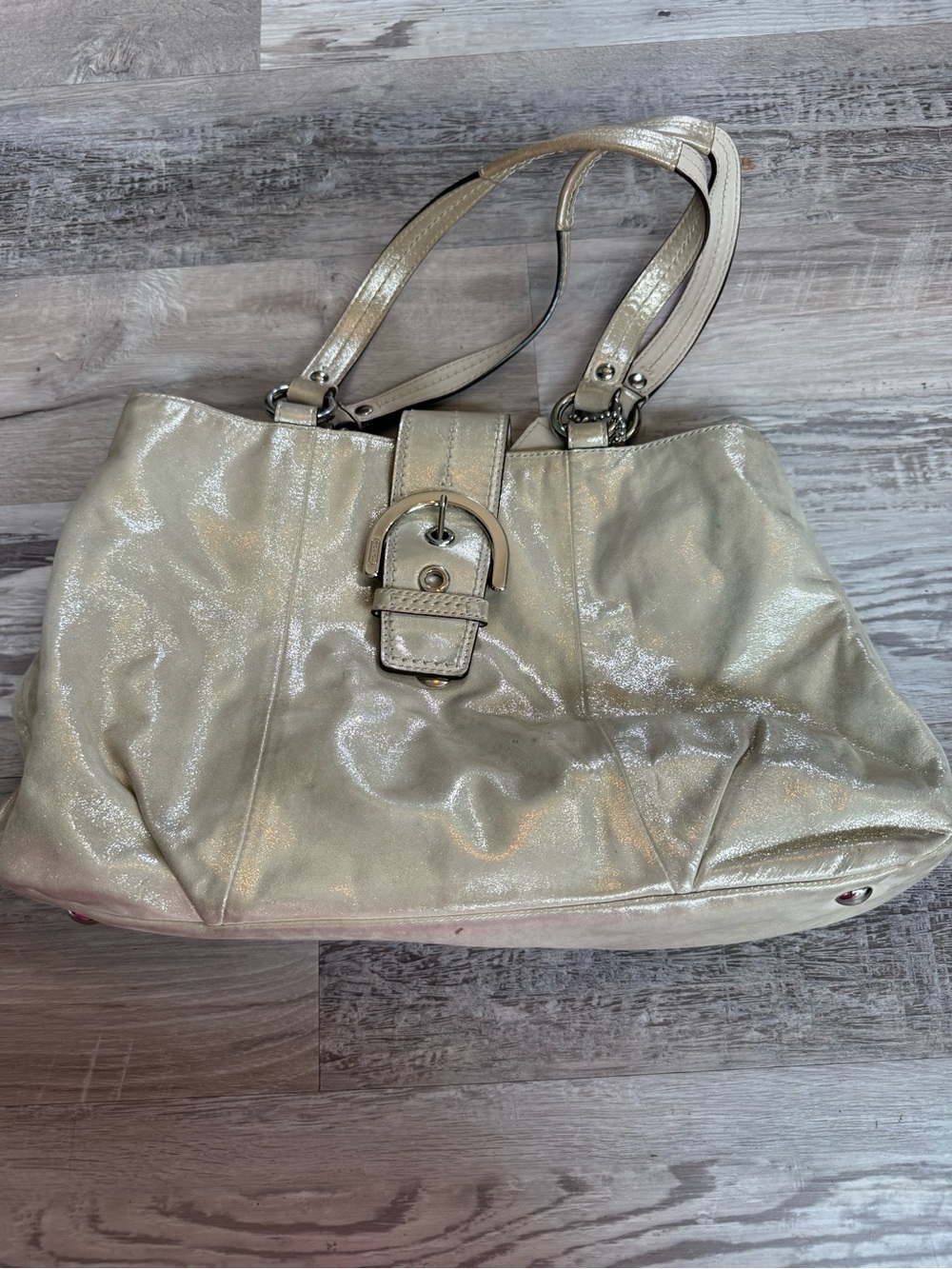 Coach Soho East West Satchel Gold Metallic F18751 Handbag Purse Authentic